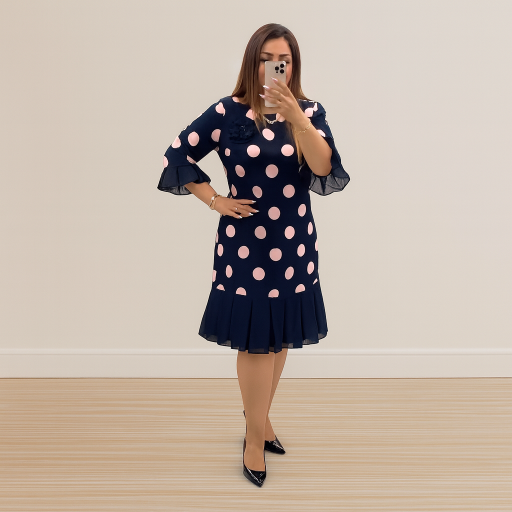 | Women's pleated polka dot dress