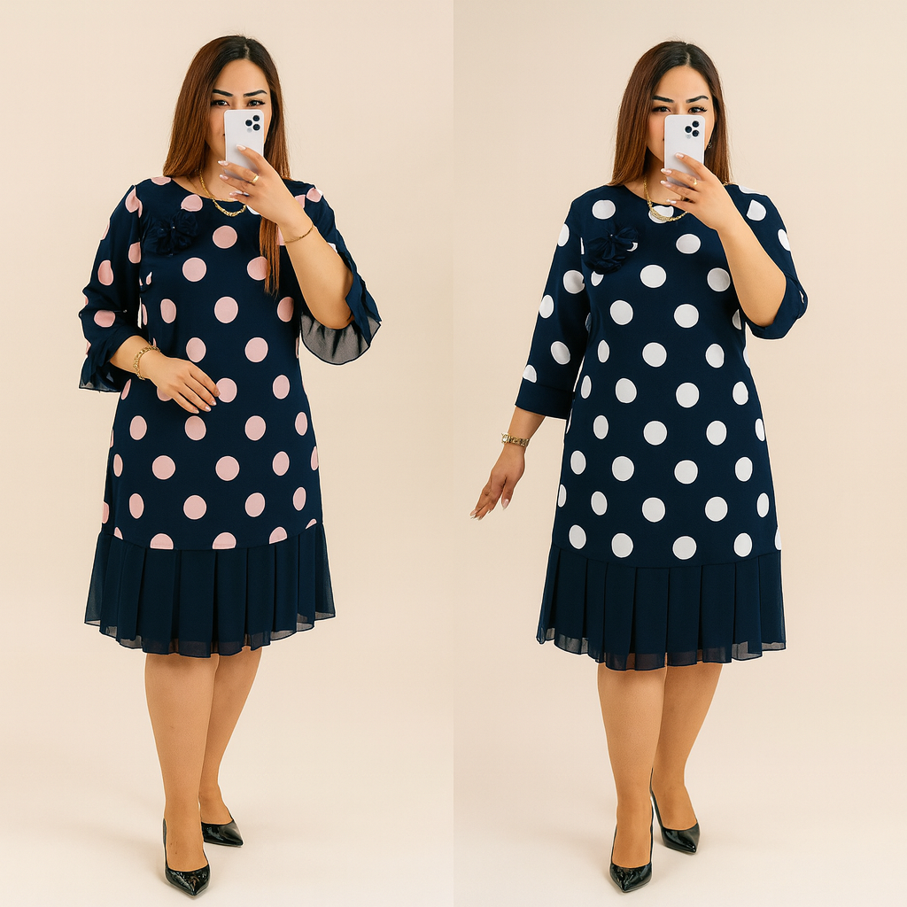 | Women's pleated polka dot dress