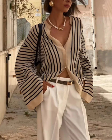 Casual striped slit shirt