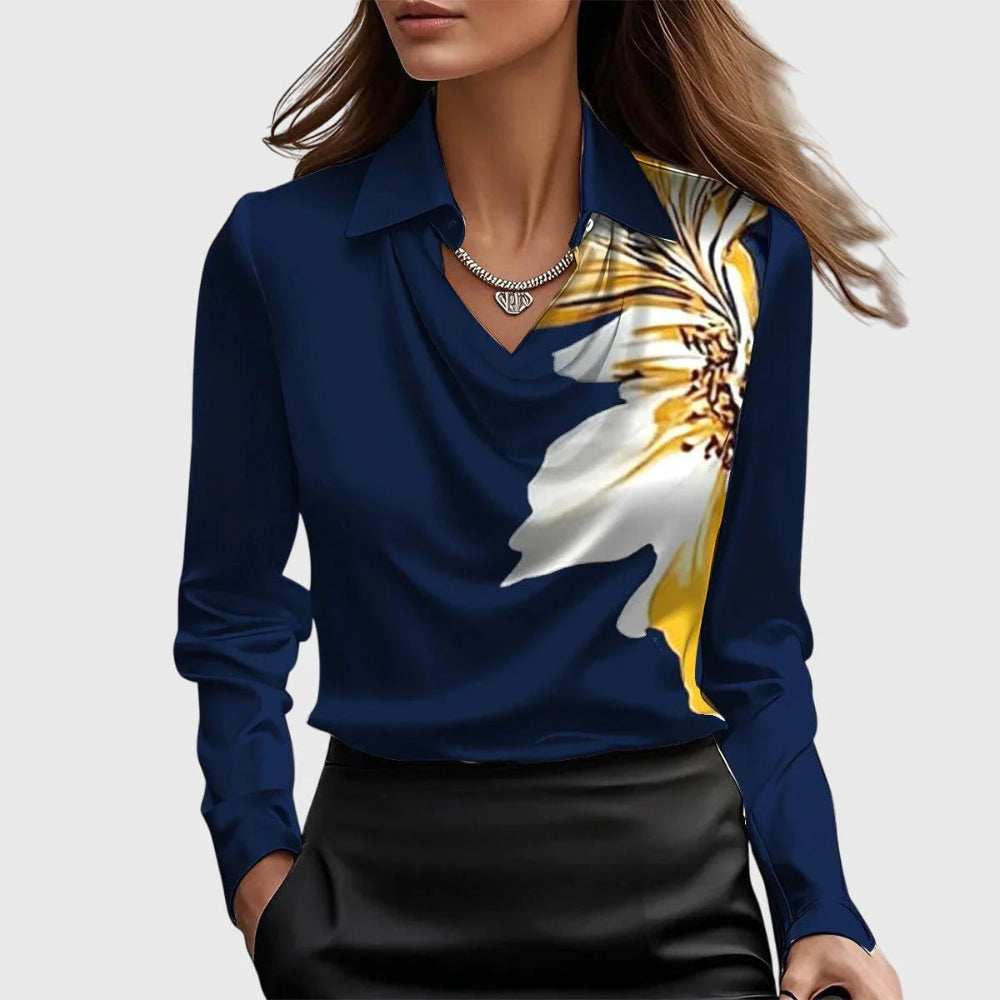 Luxurious shiny blouse with pleated collar