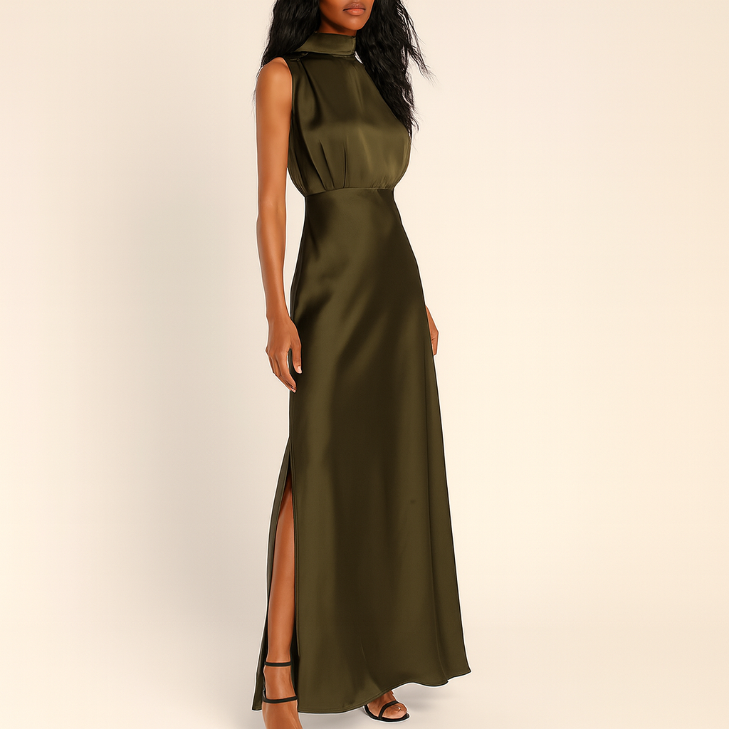 Sleeveless Long Dress With Round Neckline