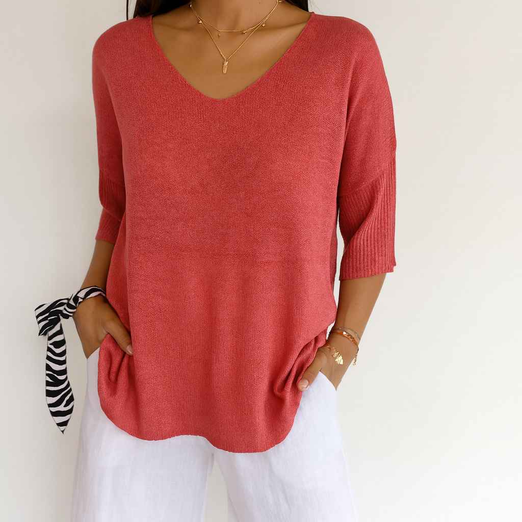 Sara - Plain Knit V-Neck Top