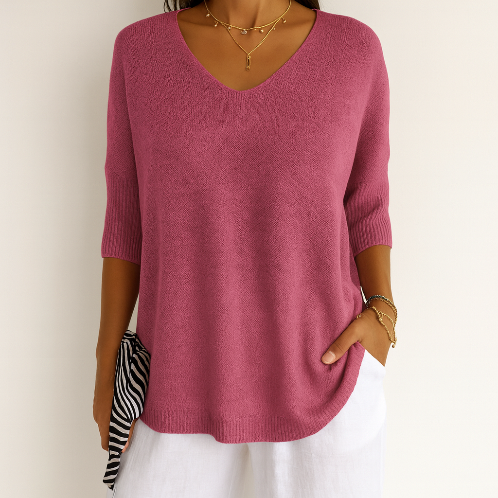 Sara - Plain Knit V-Neck Top