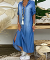 Yvette™ | Robe longue effet jean avec fente sur le côté